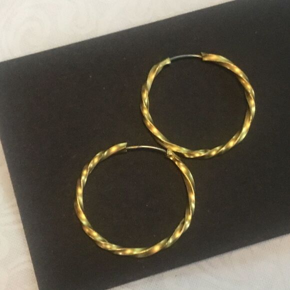 Gold Plated Twisted Rope Hoop Earrings - Picture 3 of 5